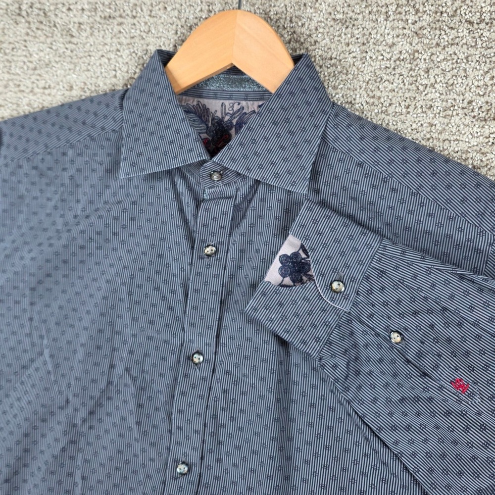Robert Graham Mens Blue Geometric Striped Long Sleeve Button Down Shirt Size M